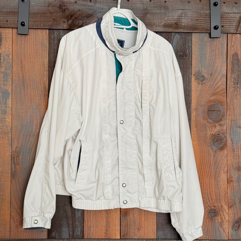 Vintage Members Only Mens XL Vintage Cafe Racer Jacket White Bomber Windbreaker